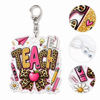 Porte-clés en acrylique personnalisé en gros, avec breloque léopard et nœud, cadeau de remerciement pour enseignant, cadeau de la Semaine des Enseignants, cadeau personnalisé en vrac
