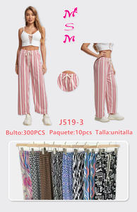 Pantalones de Pierna Ancha a Rayas, Tejidos, Transpirables, Largos hasta el Tobillo, Casuales de Verano, con Cordón Ajustable, Corte Holgado, Cintura Media, para Mujer - Product Image 4