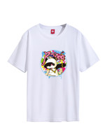 Camiseta de algodón informal de manga corta con estampado de panda de dibujos animados estilo callejero, corte regular, para mujeres y hombres, parejas