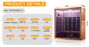 Sauna Ecológica de Infrarrojos Lejanos para 4 Personas, Cabina de Madera para 3-4 Personas, Terapia de Bienestar y Desintoxicación - Product Image 2