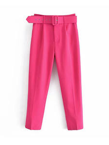 Bulk Günstige einfarbige Damen anzug hose Gestrickte Polyester Lange Hose Sommer Elastische Taille Gerade Beinhose - Product Image 2