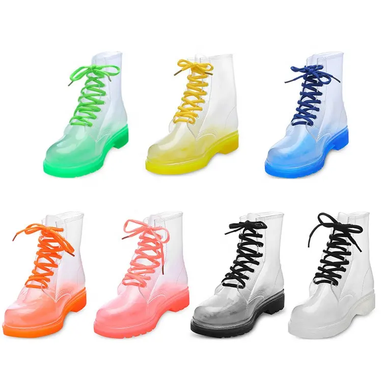 Botas de chuva transparentes de pvc, atacado de pvc transparente para moças, à prova d' água, sapatos transparentes, cores de doce, tornozelo, sapatos para meninas