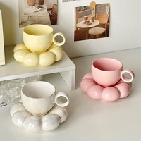 Nouvelles tasses à café et à thé écologiques et créatives en céramique avec glaçage perlé, personnalisables, en forme de nuage, avec soucoupes