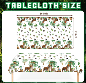 Ensemble de vaisselle et décorations pour fête d'<span class=keywords><strong>anniversaire</strong></span> sur le thème de la jungle et de la faune : assiettes, gobelets, serviettes, nappes, bannières, guirlandes, ballons en latex - Product Image 6
