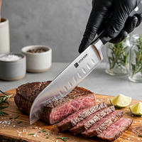Couteau Santoku japonais tout usage de 7 pouces, pour couper la viande, trancher les légumes, découper le poisson, bord ultra-affûté pour une coupe rapide