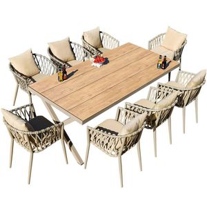 Tables et chaises d'extérieur nordiques Villa cour jardin rotin alliage d'aluminium loisirs de plein air Simple plastique en plein air - Product Image 4