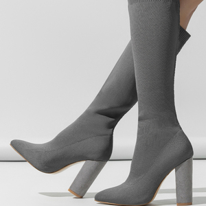 Bottes pour femmes tendance 2024, nouvelles bottes mi-longues en tricot élastique confortables, taille 35-42 - Product Image 1