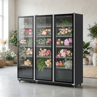 Vitrine Réfrigérée Commerciale à 3 Portes Vitrées avec Affichage Numérique et Refroidissement par Air pour Présentation Florale