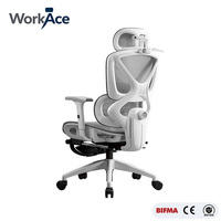 Ergonomischer Netz-Bürodrehstuhl Weiß Verstellbare Kopfstütze Lendenwirbelstütze Wohnzimmer BIFMA CE EN1335 Atmungsaktiver Sitz