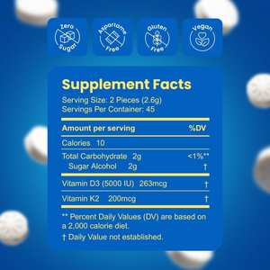 Suplemento de Vitamina D3 K2, Mentas <span class=keywords><strong>Sin</strong></span> Azúcar, 5000 UI, 200 mcg MK-<span class=keywords><strong>7</strong></span>, Apoyo Inmunológico, Mejora el Estado de Ánimo, Salud Ósea, <span class=keywords><strong>Sin</strong></span> Aspartamo, Sabor a Menta - Product Image 2