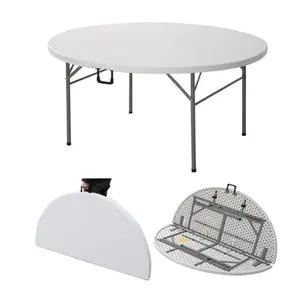 4 फीट 6 फीट 8 फीट सस्ते आउटडोर पिकनिक फोल्डिंग टेबल मेटल फोल्डिंग पैरों के साथ पोर्टेबल प्लास्टिक गोल फोल्डिंग टेबल और एक्टिविटी कुर्सी