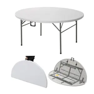 4 pieds 6 pieds 8 pieds Table pliante de pique-nique extérieure bon marché avec pieds pliants en métal Table pliante ronde en plastique portable et chaise d'activités