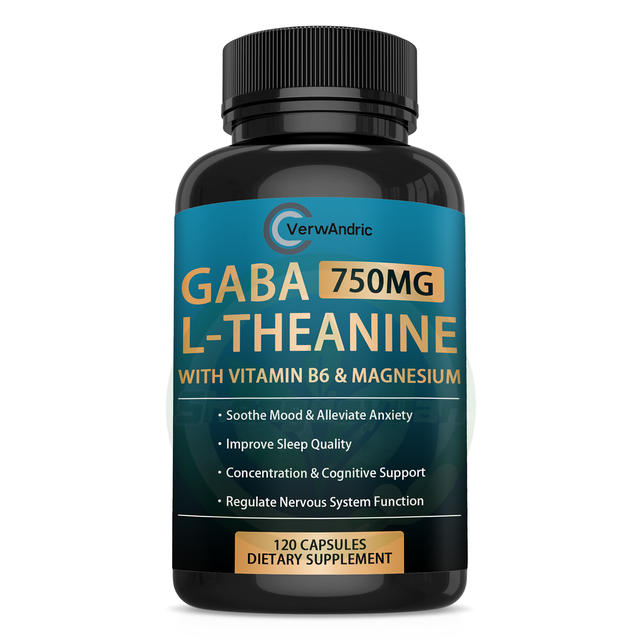 OEM Private Label GABA L-Theanine Capsules Supplements Vitamin B6 Magnesium for Adult Relaxation Calm Balance Sleep Quality 2