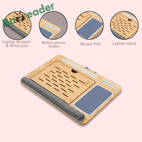 Support d'ordinateur portable réglable en bambou moderne pliable pour bureau à domicile avec grande fente pour tablette et trous de refroidissement pour poignets souples