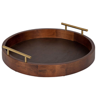 Plateau de service rond en bois avec poignées en laiton brossé, design moderne pour le Ramadan et les mariages
