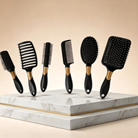 A657 Ensemble de 6 brosses à cheveux noir et or, kit de peignes de coiffage, démêlant, coussin d'air massant, pour salon et usage domestique, logo personnalisé