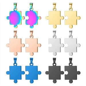 1 paire/lot de pendentifs puzzle en acier inoxydable poli miroir pour la fabrication de colliers, bracelets, bijoux pour amoureux, 46x30mm - Product Image 1