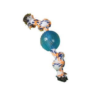 Jouets en corde pour chien, balle à mâcher à double nœud en TPR, nettoyage des dents, jouet durable pour petit chiot, orange bleu 25 cm - Product Image 5