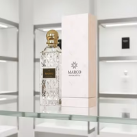 Flacon de parfum vide carré de 200 ml, coupe losange, rechargeable, personnalisé, avec bouchon à bille doré et boîte d'emballage – Vente en gros