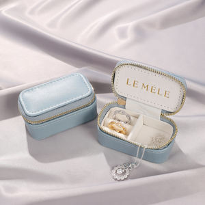 Custom logo Mini Portable Travel Velvet Jewelry <b>Box</b> Ring Zipper <b>Leather</b> Travel case <b>Jewellery</b> Packaging Small Velvet Jewelry <b>Box</b> - Product Image 3
