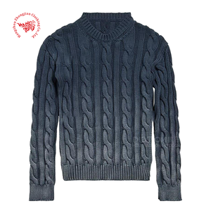Suéter <span class=keywords><strong>de</strong></span> <span class=keywords><strong>cuello</strong></span> alto <span class=keywords><strong>de</strong></span> punto trenzado azul degradado para <span class=keywords><strong>hombre</strong></span>, prendas <span class=keywords><strong>de</strong></span> punto casuales con efecto ombré lavado - Product Image 1