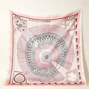 Maßgefertigter Rosa Abstrakter Geometrischer Fächer-Print Quadratischer Seidenschal für Damenmode - Product Image 1
