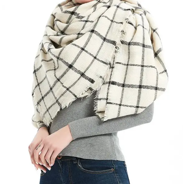 Womens Warm Long Shawl Wraps Large Scarves Knit Cashmere Feel Plaid Triangle Scarf