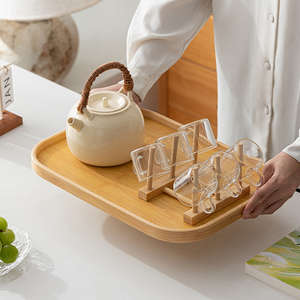 Plateau à thé en bambou haut de gamme, design minimaliste, support de rangement portable pour service à thé chinois, plateau de service écologique, décoration intérieure - Product Image 2