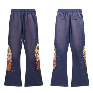 Pantalon de survêtement épais à cordon de serrage de haute qualité, imprimé numérique vintage, noir et gris, en coton - Product Image 1