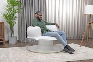 2025新着ベストウェイ75138モダン112 × 70cmインフレータブルPVCラウンドソファ折りたたみ可能リビングルームとベッドルーム用リクライニング - Product Image 4