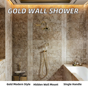 Ensemble de douche mural moderne en laiton chromé brossé avec mitigeur à poignée unique et cartouche céramique, pour salle de bain, avec robinet de douche encastré - Product Image 2