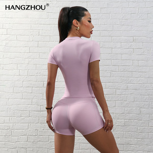 Ensemble de vêtements de yoga brossés couleur unie transfrontalier, séchage rapide, Spandex/Nylon, résistant aux plis, haut de gamme, coupe ajustée - Product Image 3