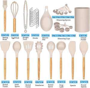 New Custom Marble Speckled <b>Silicone</b> Kitchenware Wooden Handle Cooking Utensil Set - Product Image 2