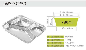 Plateau alimentaire en papier d'<span class=keywords><strong>aluminium</strong></span> jetable avec logo personnalisé emballage à emporter rectangulaire à <span class=keywords><strong>3</strong></span> <span class=keywords><strong>compartiments</strong></span> conteneur en papier d'<span class=keywords><strong>aluminium</strong></span> rectangulaire - Product Image 5