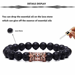 <span class=keywords><strong>Pulsera</strong></span> de cuentas de Lava Rock para hombre, corona larga de 8MM, difusor de aceite esencial para aromaterapia, Ideal para antiestrés - Product Image 5
