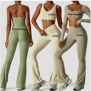 Conjunto de ropa deportiva de yoga push up para mujer, conjunto de 4 piezas personalizable al por mayor, conjunto de yoga sin costuras de cintura alta para mujer