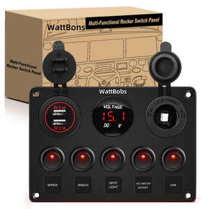 Interruptor de Panel de Control de coche 5 <span class=keywords><strong>Gang</strong></span> 12V 24V DC voltímetro Digital USB cargador de coche encendedor de cigarrillos toma de corriente LED interruptor basculante - Product Image 1
