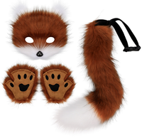 Porte-clés queue de renard en fourrure pelucheuse Ecoparty Gants pattes de chat et masque de loup Therian Set pour Halloween Cosplay Costume Accessoires Sets