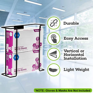 Support mural moderne en métal et en acier pour gants jetables, porte-boîte distributeur de masques faciaux noirs pour équipement médical - Product Image 2