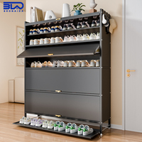 Meuble à chaussures moderne en métal avec plateau inférieur lavable, armoire en acier peu encombrante pour salon, chambre et entrée