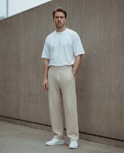 <span class=keywords><strong>Pantaloni</strong></span> da Uomo in Maglia Piqué Pesante a Gamba Larga con Elastico <span class=keywords><strong>e</strong></span> Coulisse in Vita, Vestibilità Rilassata, <span class=keywords><strong>Pantaloni</strong></span> Casual Dritti OEM - Product Image 5