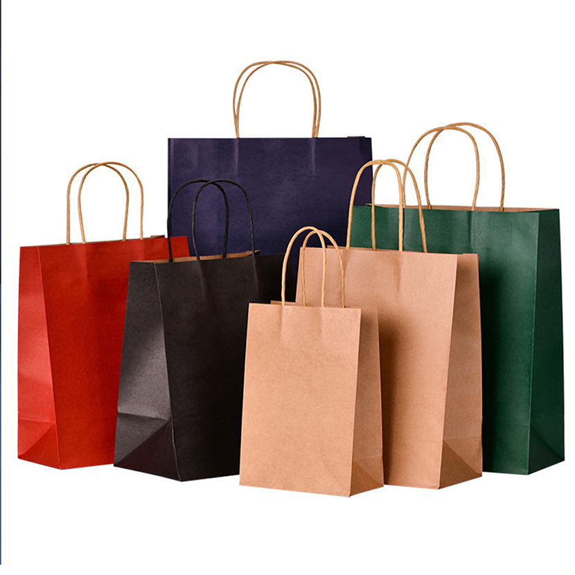 Custom Dark Blue Kraft Paper Shopping Bags Biodegradable Material with Handle