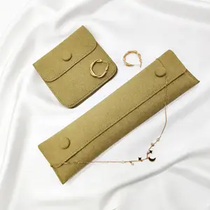 Wholesales Thickened Microfiber Metal Button Bag Suede Folding Jewelry Necklace bag Custom Logo