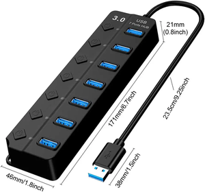 Hub de Datos USB 3.0 de 7 Puertos con Interruptores de Encendido Individuales, Venta al por Mayor de Fábrica para Computadoras de Escritorio y Portátiles <span class=keywords><strong>Mac</strong></span> Pro - ¡En Stock! - Product Image 1