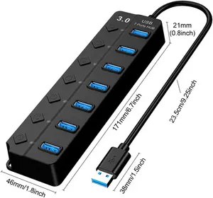 مصنع الجملة USB3.0 7 منافذ Usb محور البيانات لمفاتيح الطاقة الفردية للكمبيوتر ماك برو سطح المكتب الكمبيوتر المحمول