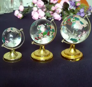 Gold silver Brass Stand Crystal Rotating Earth & Oceans Paper Weight Globe MH-Q0114