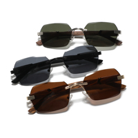 Nouvelles lunettes de soleil tendance, monture métallique sans bordure personnalisée, branches en bois, verres PC UV400, pour hommes et femmes