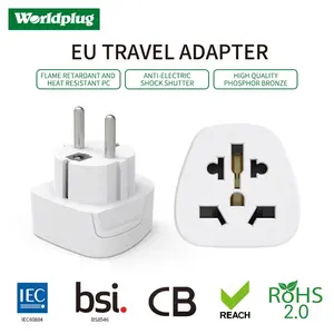 Adaptador universal de viagem para europa, conversor de tomada universal para alemanha, espanha, coreia, frança, tipo e f, iec60884