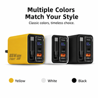 Chargeur rapide GaN 65W USB C et USB A avec écran numérique et câble rétractable pour ordinateur portable, téléphone, tablette, chargeur mural