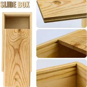 Boîte de rangement en bois naturel et durable avec couvercle coulissant et boîte de rangement carrée peut être personnalisée en taille et en style